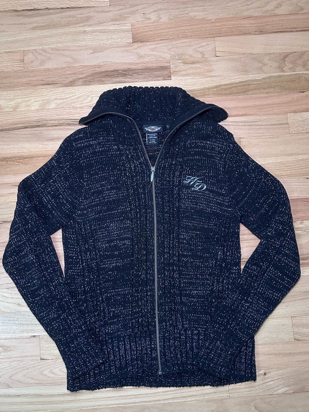 Harley Davidson Full Zip Metallic Knit Cardigan Sweater Size L